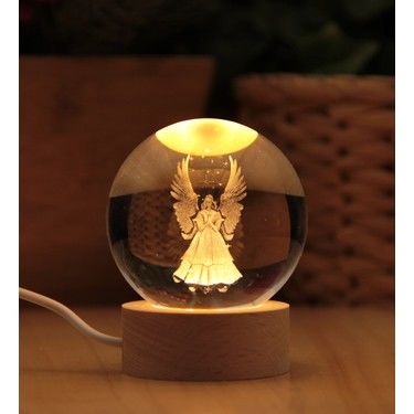 ByGufi Kişiye Özel Hediyelik Cam Küre – Melek Figürlü | Dekoratif Obje ve Renk Değiştiren Gece Lambası