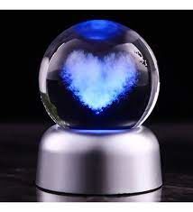 ByGufi Kişiye Özel Hediyelik Cam Küre – Kalp Figürlü | Dekoratif ve Gece Lambası