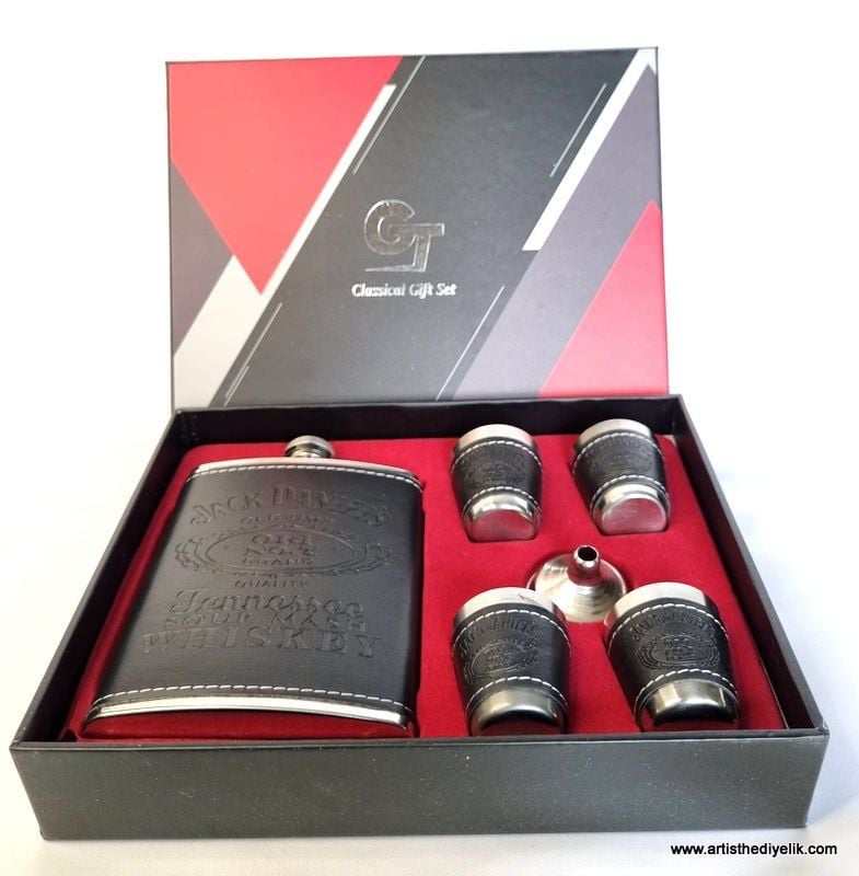 ByGufi Kişiye Özel Hediye Deri JackDaniels Seti