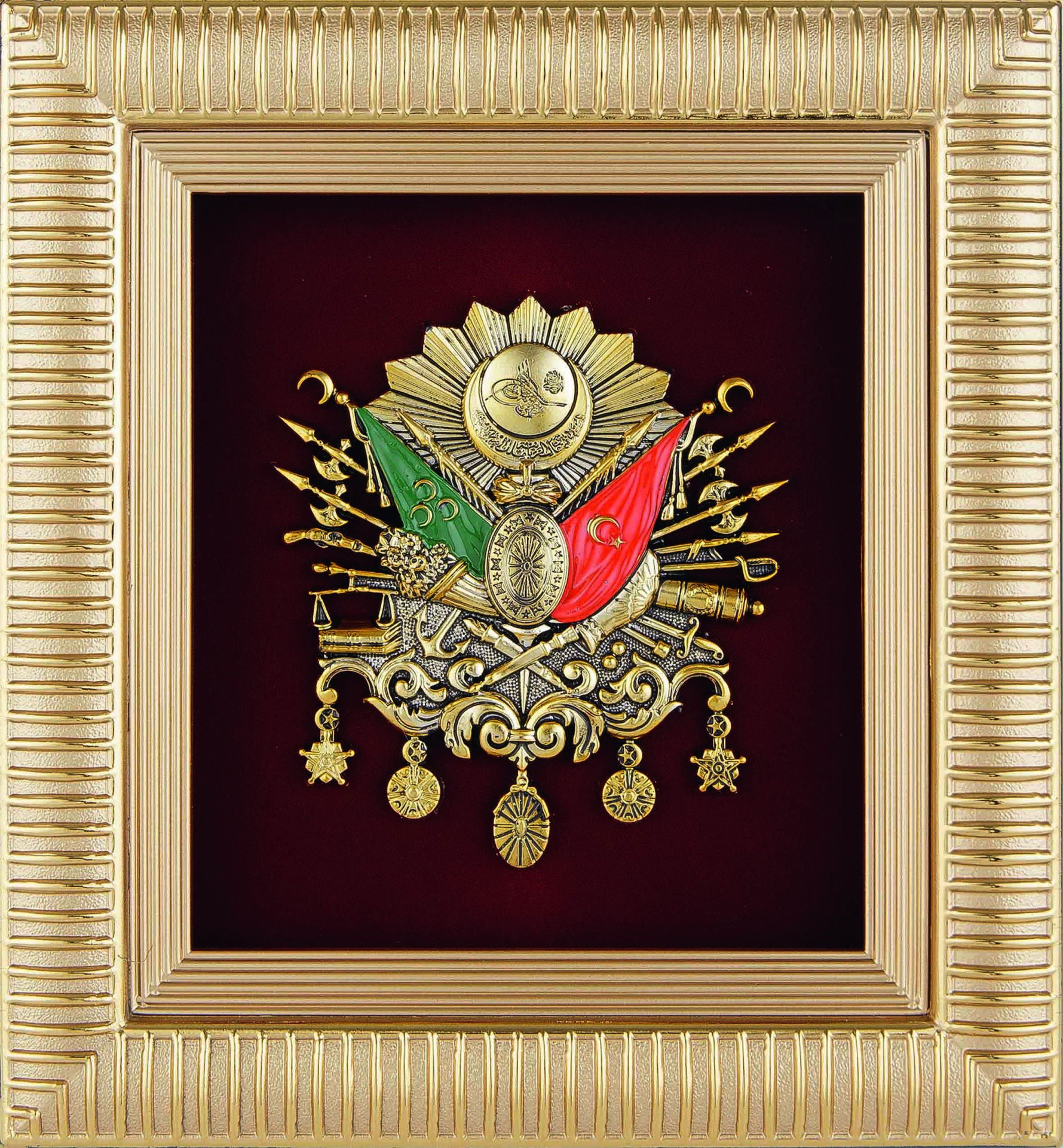 ByGufi Kişiye Özel Osmanlı Devlet Arması Tablosu – Sarı, Özel Hediye Kutulu, Masaüstü ve Duvar Dekoru, Kişiselleştirilebilir ve Prestijli Hediye Seçeneği