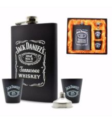 ByGufi Kişiye Özel Jack Daniels Matara Seti – 7 oz Çelik Matara, 2 Shot Bardak, Huni ve Hediye Kutusu, Lazer Baskılı, Kişiselleştirilebilir Hediye