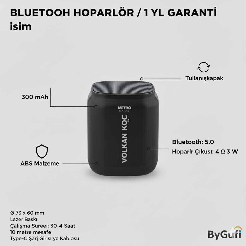 ByGufi İsme Özel Hediye Bluetooth Hoparlör