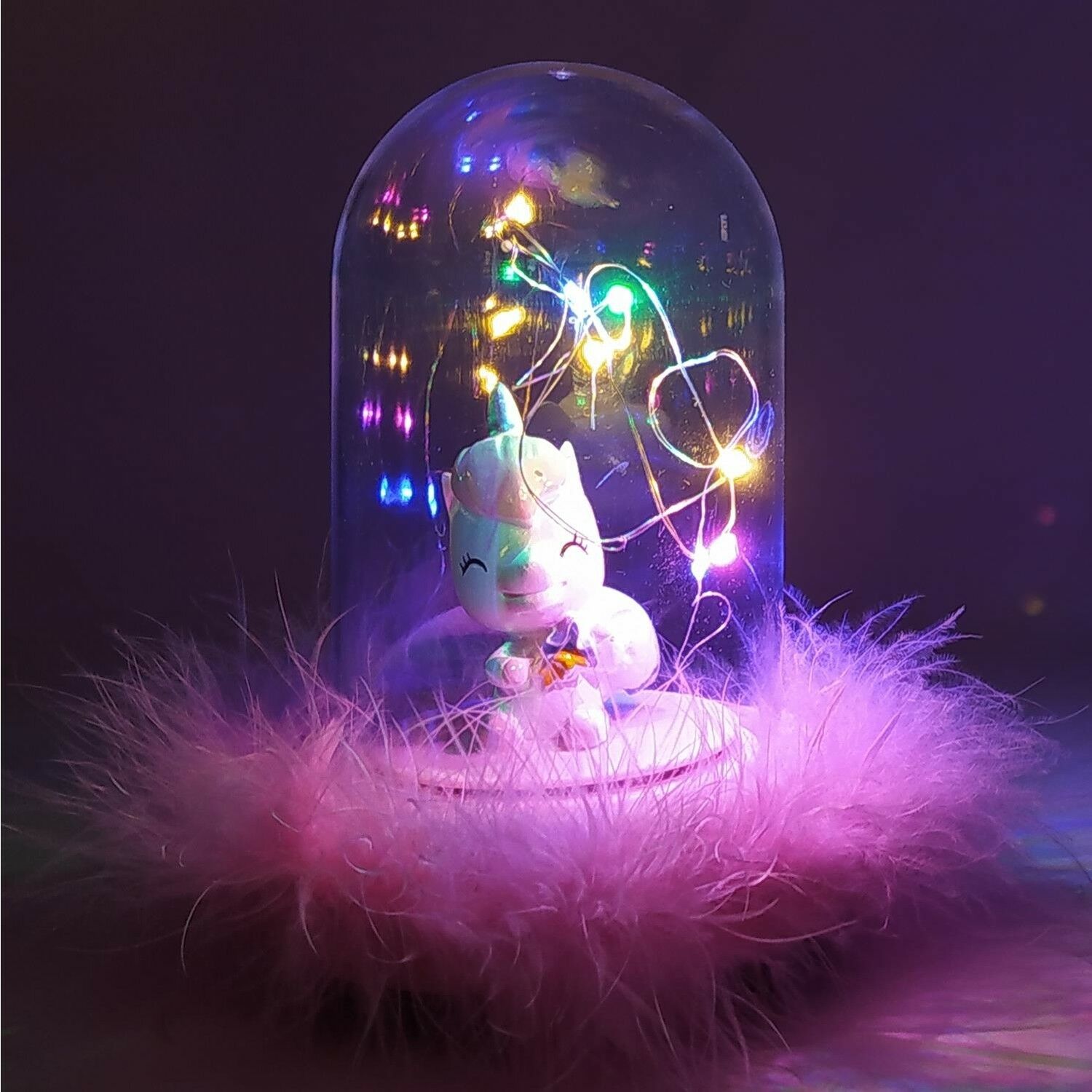 ByGufi Hediyelik Pembiş Unicorn Işıklı Fanus | Dekoratif, Gece Lambası, Sihirli Küre