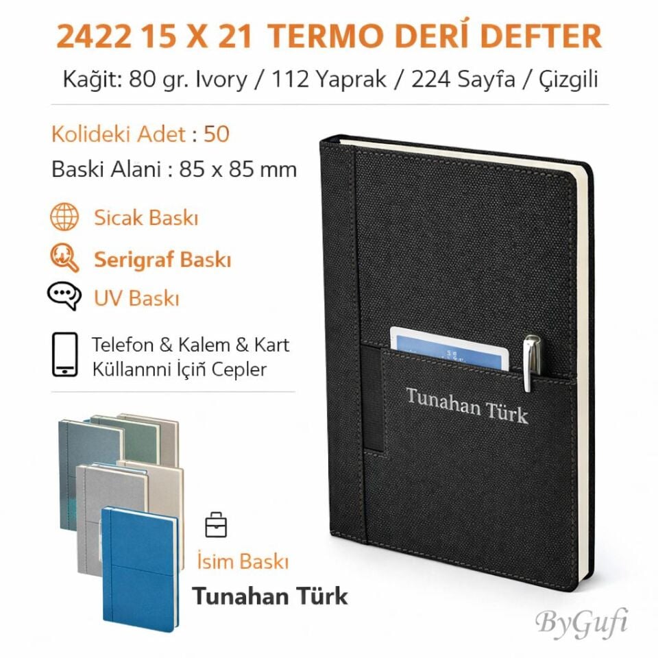 ByGufi 2422 Kişiye Özel Termo Deri Defter Ajanda 15x21 cm – İsim Baskılı Özel Hediye