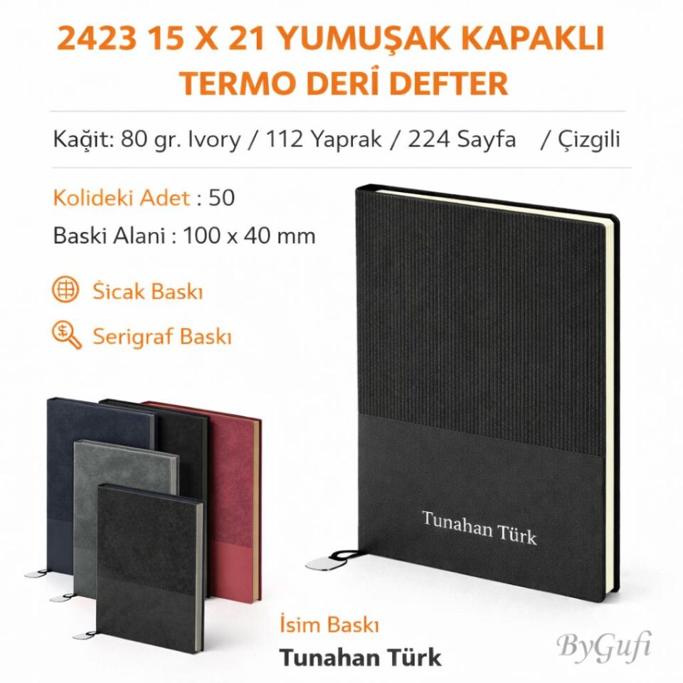 ByGufi İsme Özel Hediye Termo Deri Defter