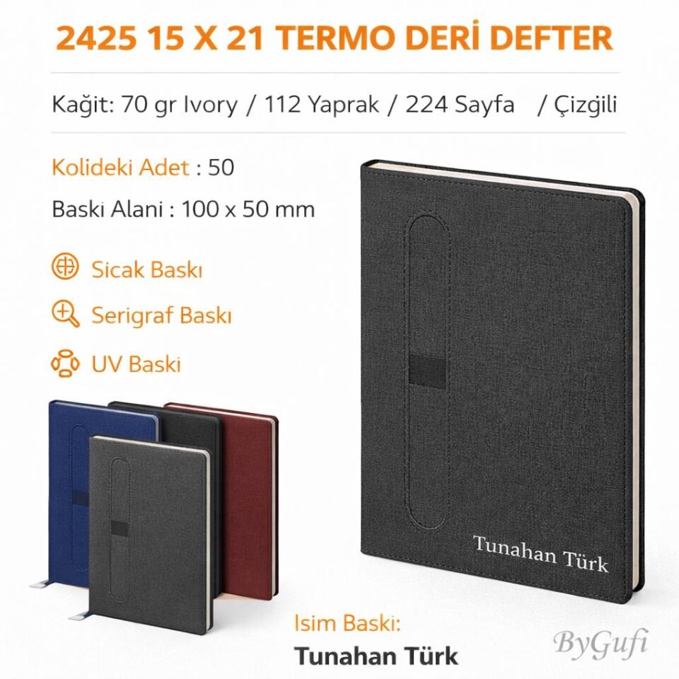 ByGufi 2425 Kişiye Özel 15x21 cm Termo Deri Defter / Ajanda – İsim Baskılı
