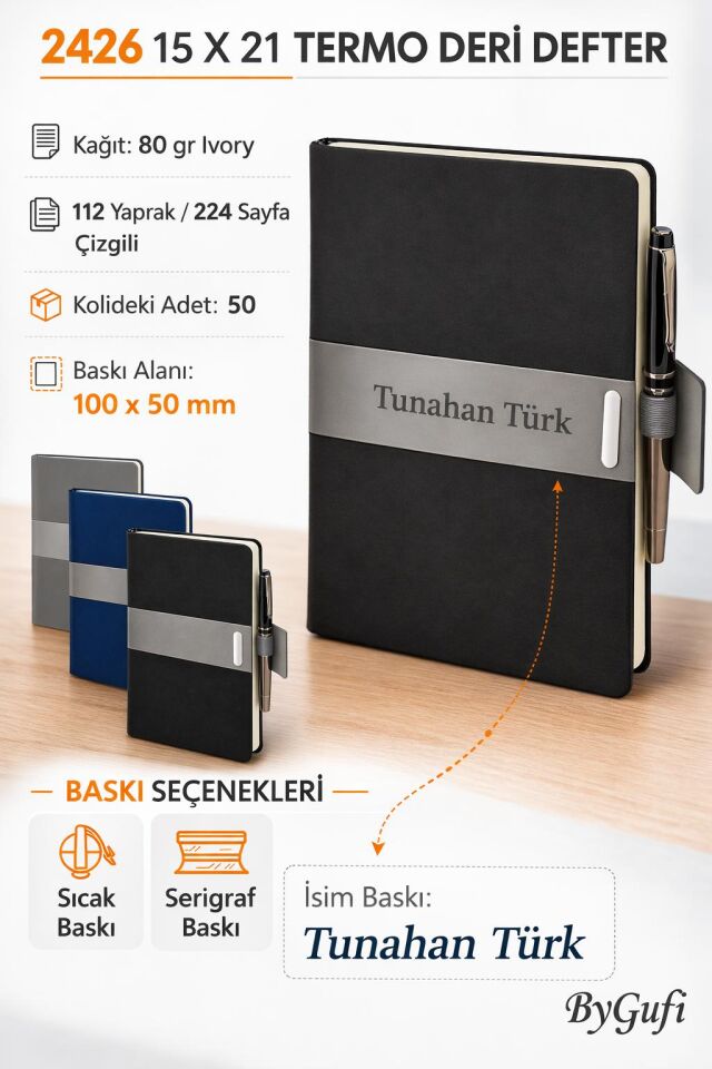 ByGufi İsme Özel Hediye Termo Deri Defter