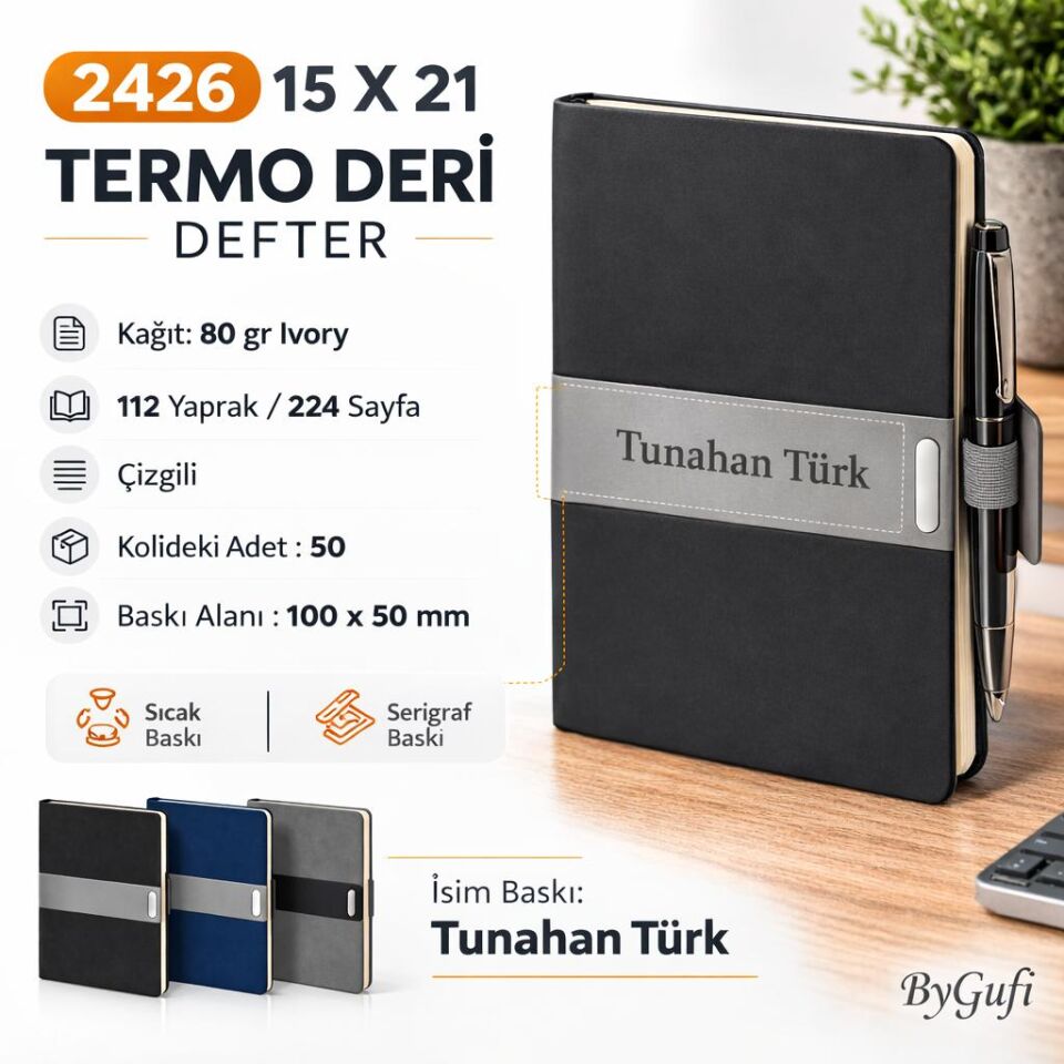 ByGufi İsme Özel Hediye Termo Deri Defter