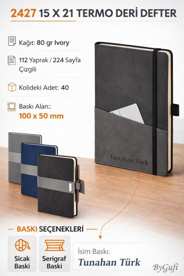 ByGufi İsme Özel Hediye Termo Deri Defter