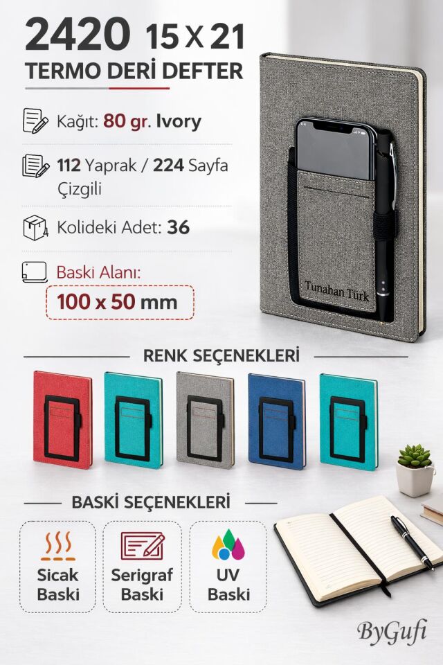 ByGufi 2420 Kişiye Özel 15x21 cm Termo Deri Defter / Ajanda – İsim Baskılı