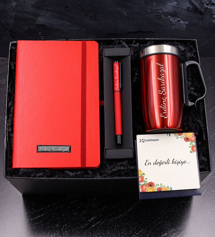 Kişiye Özel Çelik Termos & Defter & Kalem Seti
