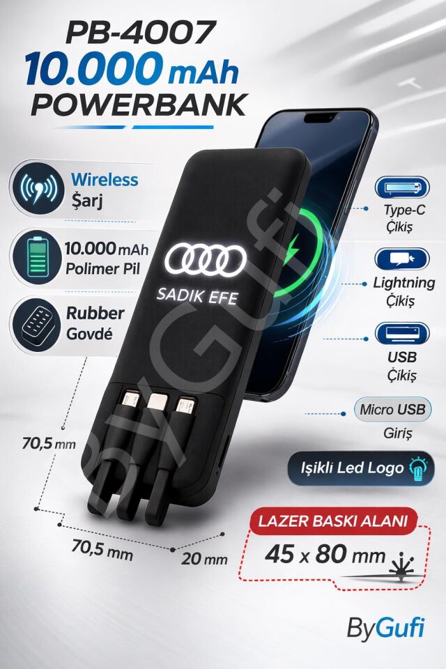 ByGufi Kişiye Özel Hediye 10.000 mAh Powerbank