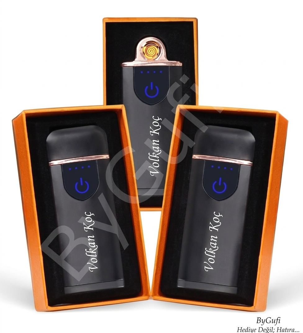 ByGufi Kişiye Özel 3’lü USB Şarjlı Dokunmatik Elektronik Çakmak Seti