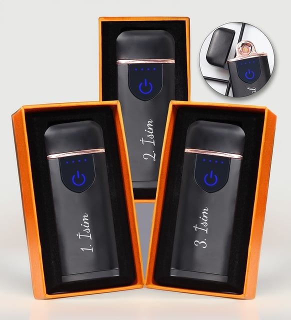 Kişiye Özel 3'lü USB Şarjlı Dokunmatik Elektronik Çakmak