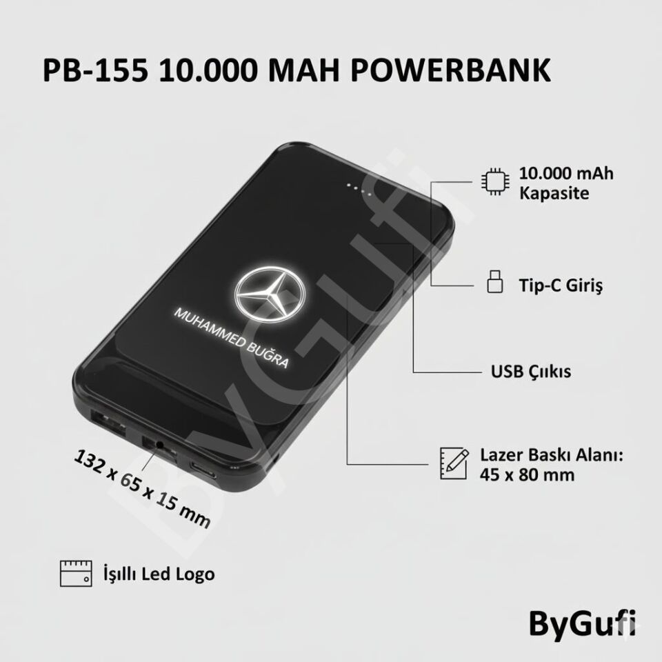 ByGufi Kişiye Özel Hediye 10.000 mAh Powerbank