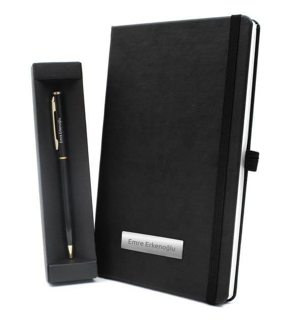Kişiye Özel Siyah Defter & Tükenmez Kalem Hediye Seti