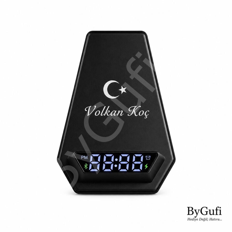 ByGufi İsme Özel Hediye Wireless Şarj Hoparlör Dijital Saat