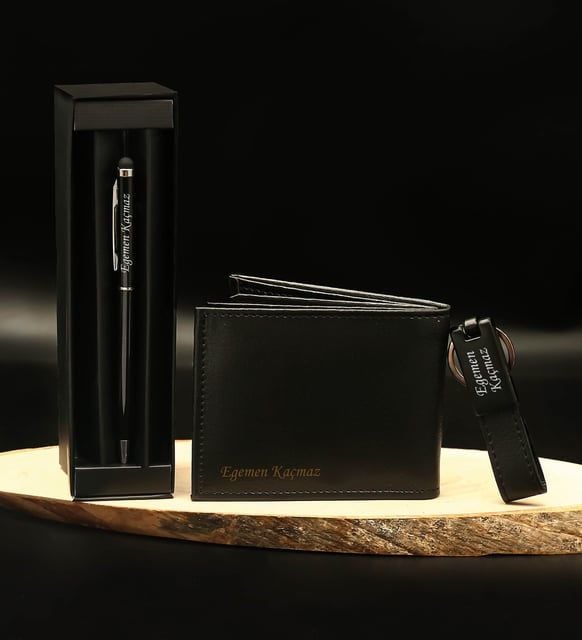 Kişiye Özel Cüzdan & Anahtarlık & Touch Pen Hediye Seti