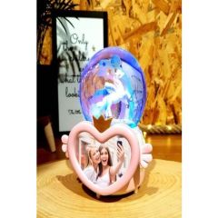 ⭐ BYGUFI – KİŞİYE ÖZEL FOTO ÇERÇEVELİ UNICORN KAR KÜRESİ VE MÜZİK KUTUSU (BÜYÜK BOY 2 – KALP ÇERÇEVE)