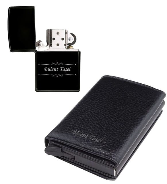Kişiye Özel Mekanizmalı Kartlık Cüzdan & Zippo Çakmak Hediye Seti