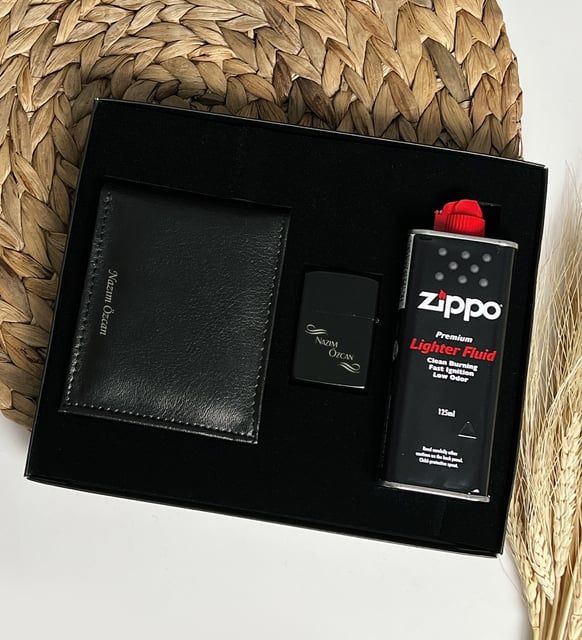ByGufi İsme Özel Çakmak - Zippo Benzin - Cüzdan Hediye Seti