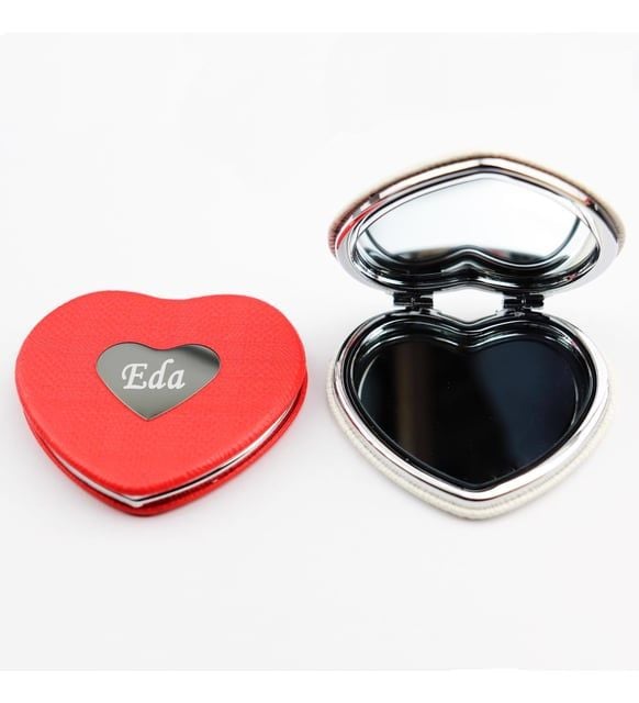 ByGufi Kişiye Özel Hediyelik Kalp Ayna – Kırmızı | Şık ve Kullanışlı Cep Aynası, Kişisel Hediye