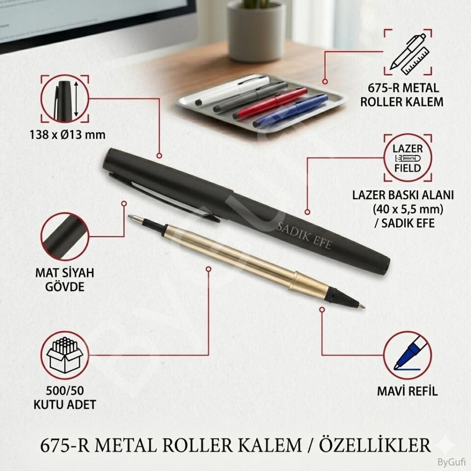 ByGufi Kişiye Özel Hediye Metal Roller Kalem 675