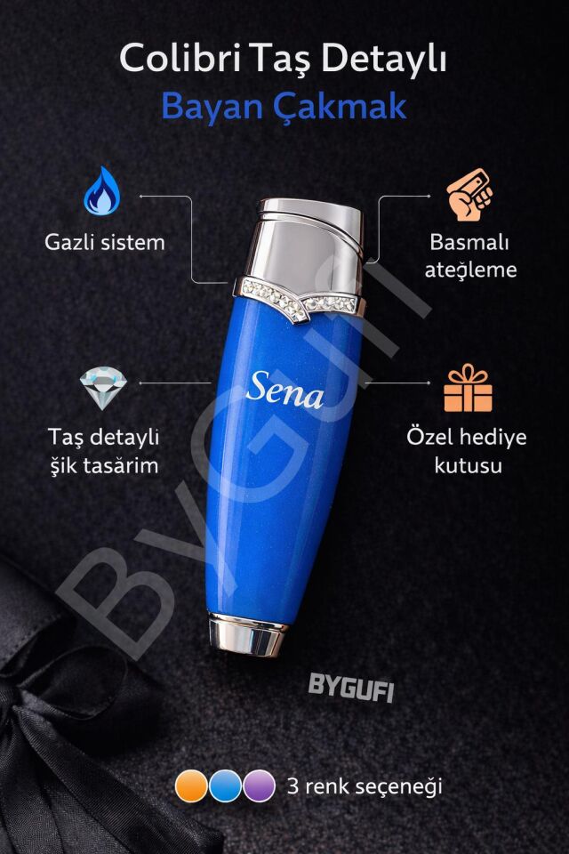 ByGufi Colibri Taş Detaylı Kişiye Özel Gazlı Çakmak | Laci