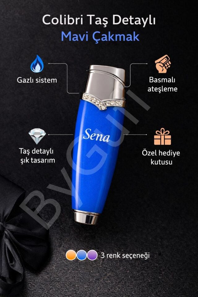 ByGufi Colibri Taş Detaylı Kişiye Özel Gazlı Çakmak | Laci