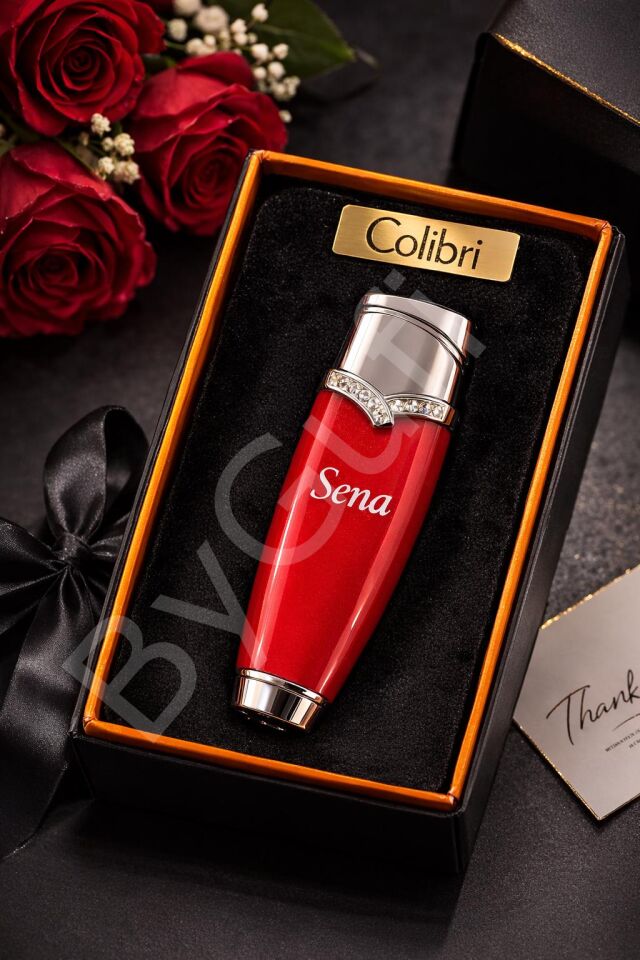 ByGufi Colibri Taş Detaylı Kişiye Özel Gazlı Çakmak | Krmz