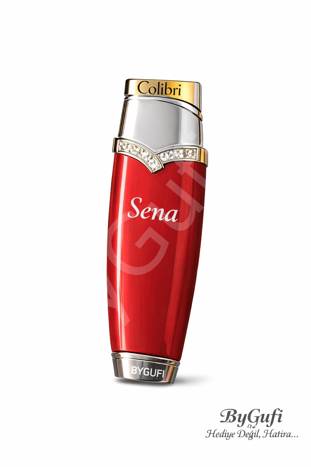 ByGufi Colibri Taş Detaylı Kişiye Özel Gazlı Çakmak | Krmz