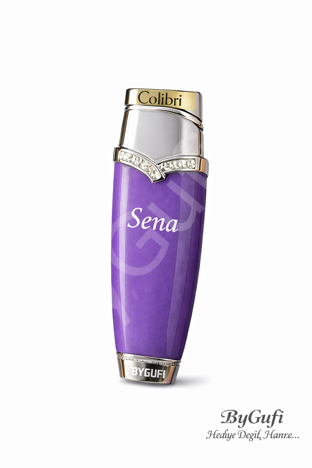 ByGufi Colibri Taş Detaylı Kişiye Özel Gazlı Çakmak | Mor
