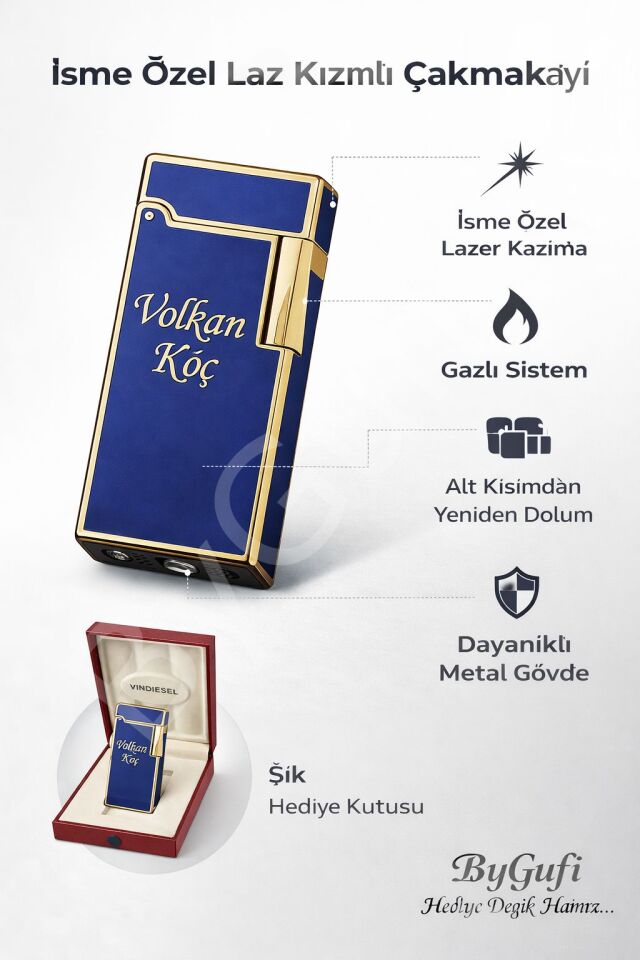 ByGufi İsme Özel Vin Diesel Metal Çakmak | Kişiye Özel Gazlı Çakmak