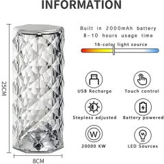 Led Işıklı Dokunmatik Kristal Lamba