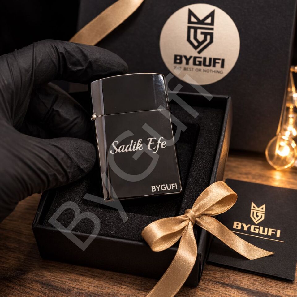 ByGufi Kişiye Özel Orijinal Lotus Benzinli Çakmak Siyah