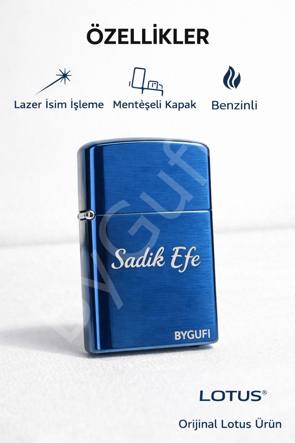ByGufi Kişiye Özel Orijinal Lotus Benzinli Çakmak Laci