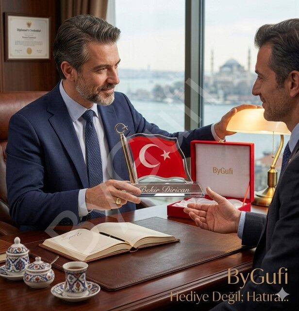 ByGufi Kişiye Özel Hediye Kristal Türk Bayrağı
