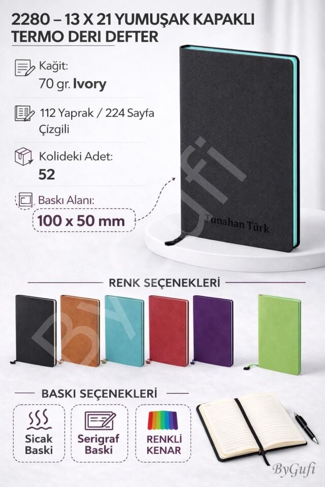 ByGufi Kişiye Özel Hediye Yumuşak Kapaklı Deri Defter
