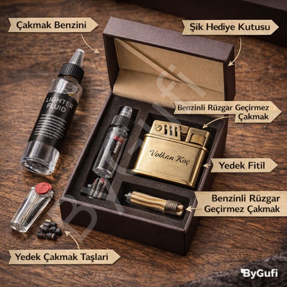 ByGufi Kuboy Benzinli Retro Metal Çakmak | Kişiye Özel Rüzgar Geçirmez Hediye Çakmak