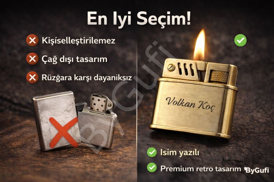 ByGufi Kuboy Benzinli Retro Metal Çakmak | Kişiye Özel Rüzgar Geçirmez Hediye Çakmak