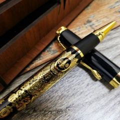 Kişiye Özel Kabartmalı Osmanlı Devlet Armalı Kalem Seti - Gold