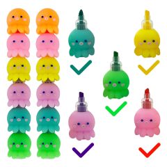 ByGufi Sevimli Ahtapot Fosforlu Kalem (6’lı Set) – Renkli ve Eğlenceli Tasarım, Not ve Çalışma için Uygun, Öğrenci ve Ofis Kalemi