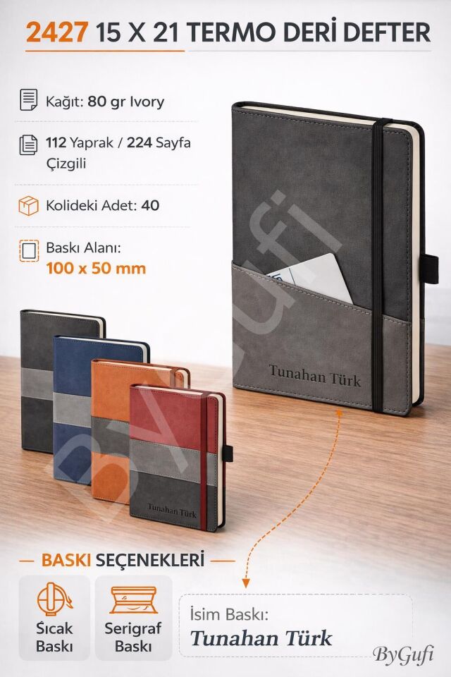 ByGufi İsme Özel Hediye Termo Deri Defter