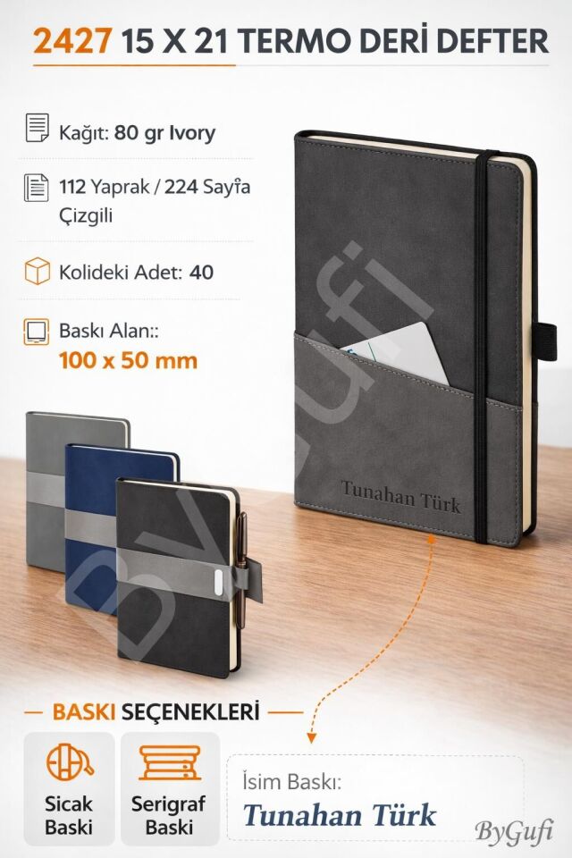 ByGufi İsme Özel Hediye Termo Deri Defter