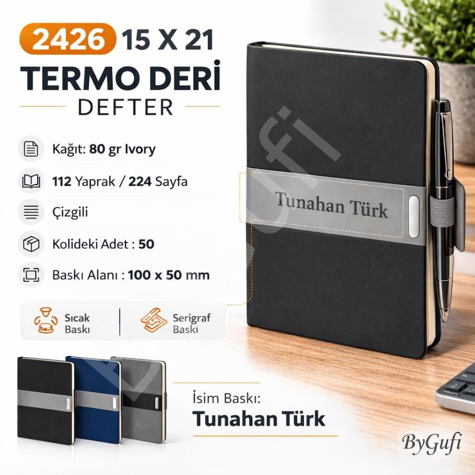 ByGufi İsme Özel Hediye Termo Deri Defter