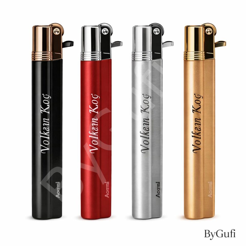 ByGufi Kişiye Özel Aomai Taşlı Gazlı Çakmak | İnce Metal Hediye Çakmak