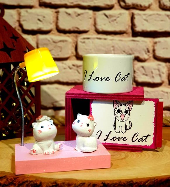 ByGufi Kişiye Özel Işıklı Sevimli Kediler – Dekoratif Gece Lambası, Arkadaşa Hediye, Doğum Günü ve Yeni İş Hediyesi