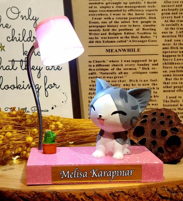 ByGufi Kişiye Özel Hediye Sevimli Kaktüslü Kedi Masa Lambası