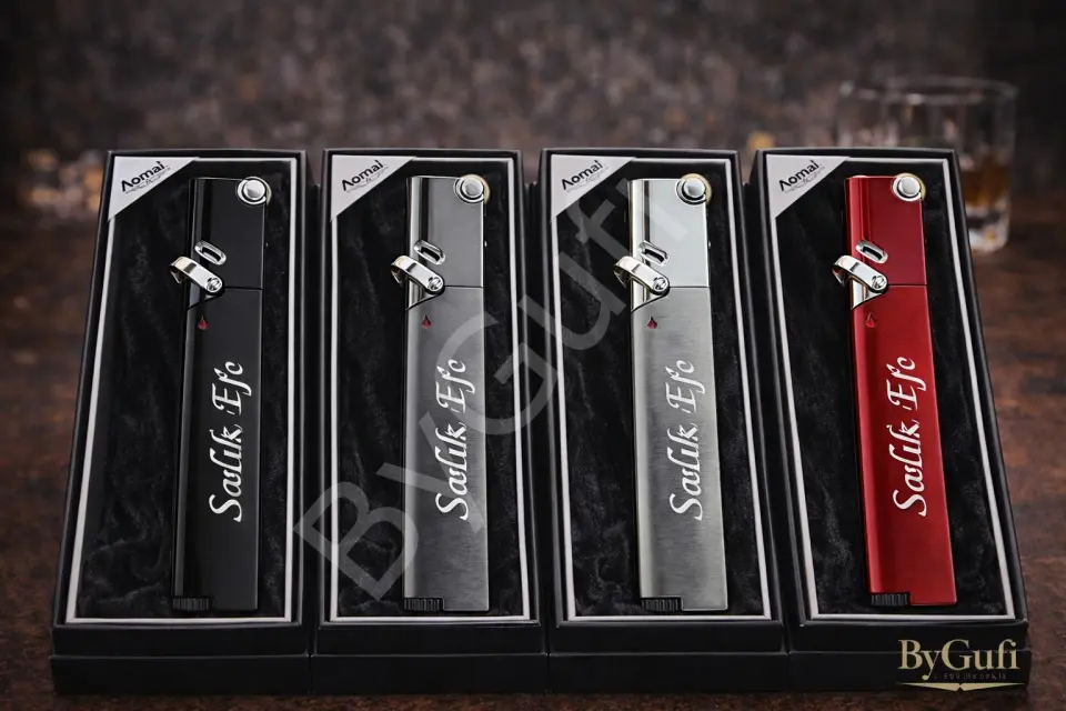 ByGufi Kişiye Özel Aomai Jet Alev Çakmak | İsme Özel Lazer Kazımalı Metal Hediye Çakmak