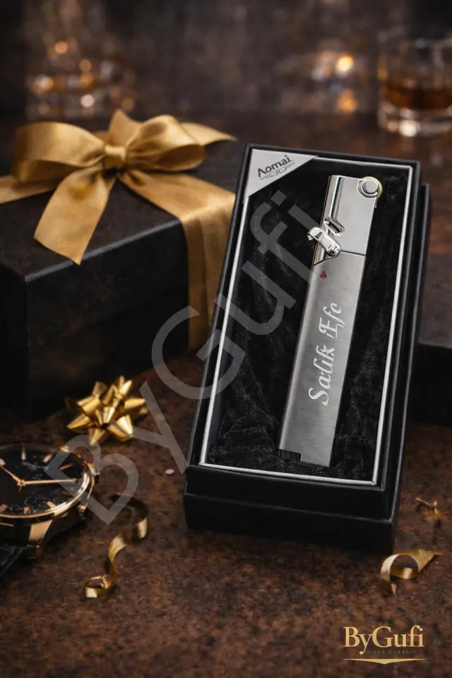 ByGufi Kişiye Özel Aomai Jet Alev Çakmak | İsme Özel Lazer Kazımalı Metal Hediye Çakmak